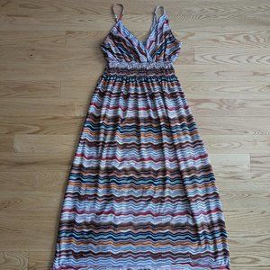 Zig Zag Patterned Maxi Sundress - Size 2X